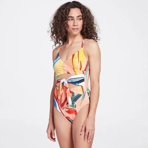 Women's Tie Front One Piece Swimsuit Sz 16